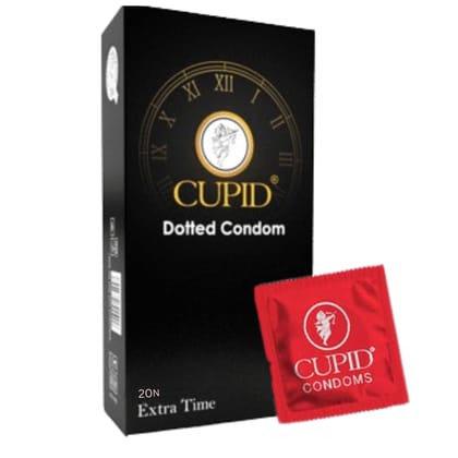 Cupid Dotted & Extra TIme Condoms (Pack of 3) | Lubricated & Multitextured Condoms | For Her Enhanced Pleasure | Pack of 3, 20 Pcs Each