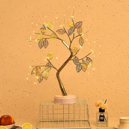 GLOWSERIE Artificial Gold Leaf Tree Lamp with Soft Ambient Lighting