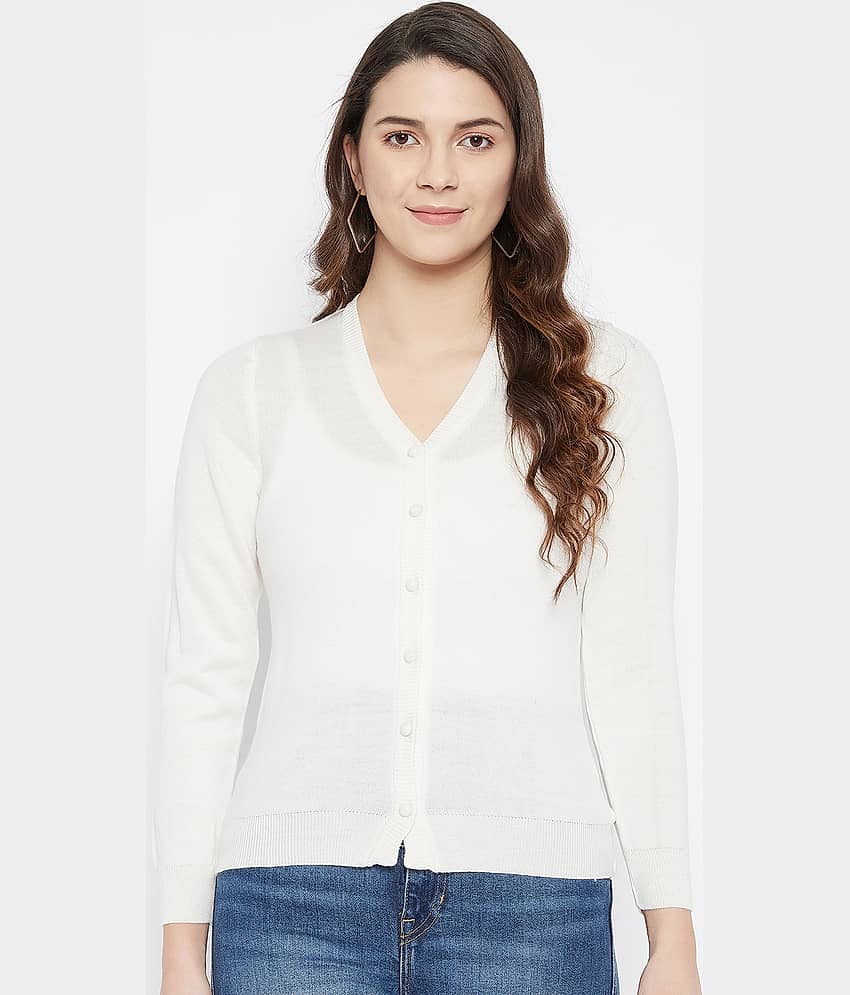 zigo Woollen V Neck Women's Buttoned Cardigans - White ( Single )
