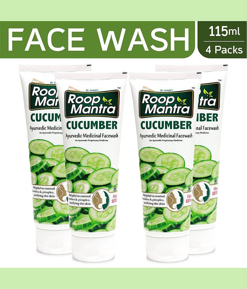 Roop Mantra Cucumber Face Wash 115ml, Pack of 4 (Helpful to Purify the Skin, Control Acne Pimples, Blemishes & Skin Infections, Remove Excess Oil & Dirt)
