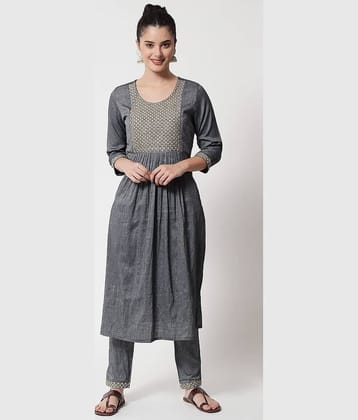 G4Girl - Light Grey Straight Rayon Women's Stitched Salwar Suit ( Pack of 1 )