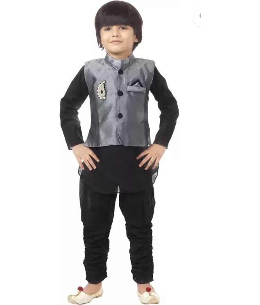 Eva And Ali Baby Boys Cotton Blend Kurta Pyjama ( Black )