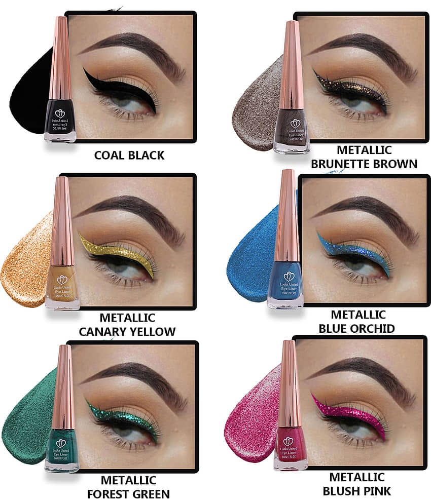 Looks United - Green Metalic Eye Liner Liquid ( Pack of 6 )