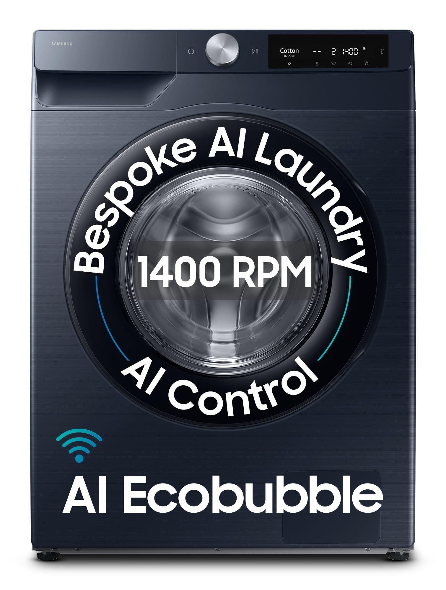 Samsung 12 kg, 5star, AI Control, AI Ecobubble, Super Speed, Wi-Fi, Hygiene Steam with Inbuilt Heater, Digital Inverter, Fully-Automatic Front Load Washing Machine (WW12DG6B24ASTL, Navy) Samsung 12 kg, 5star, AI Control, AI Ecobubble, Super Speed, Wi-Fi,