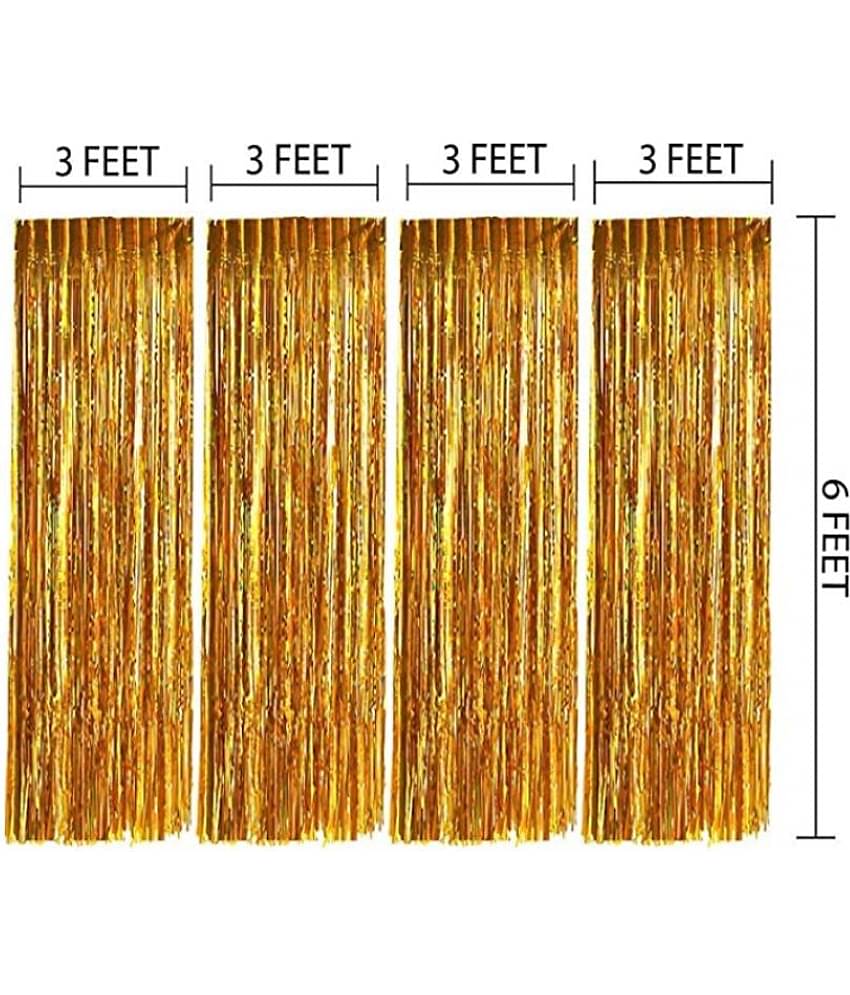 Blooms Mall Golden Metallic Foil Curtain Pack of 4 for happy birthday decoration item, birthday decoration kit, birthday balloon decoration combo for Boys, Girls, Kids, husband and Wife.