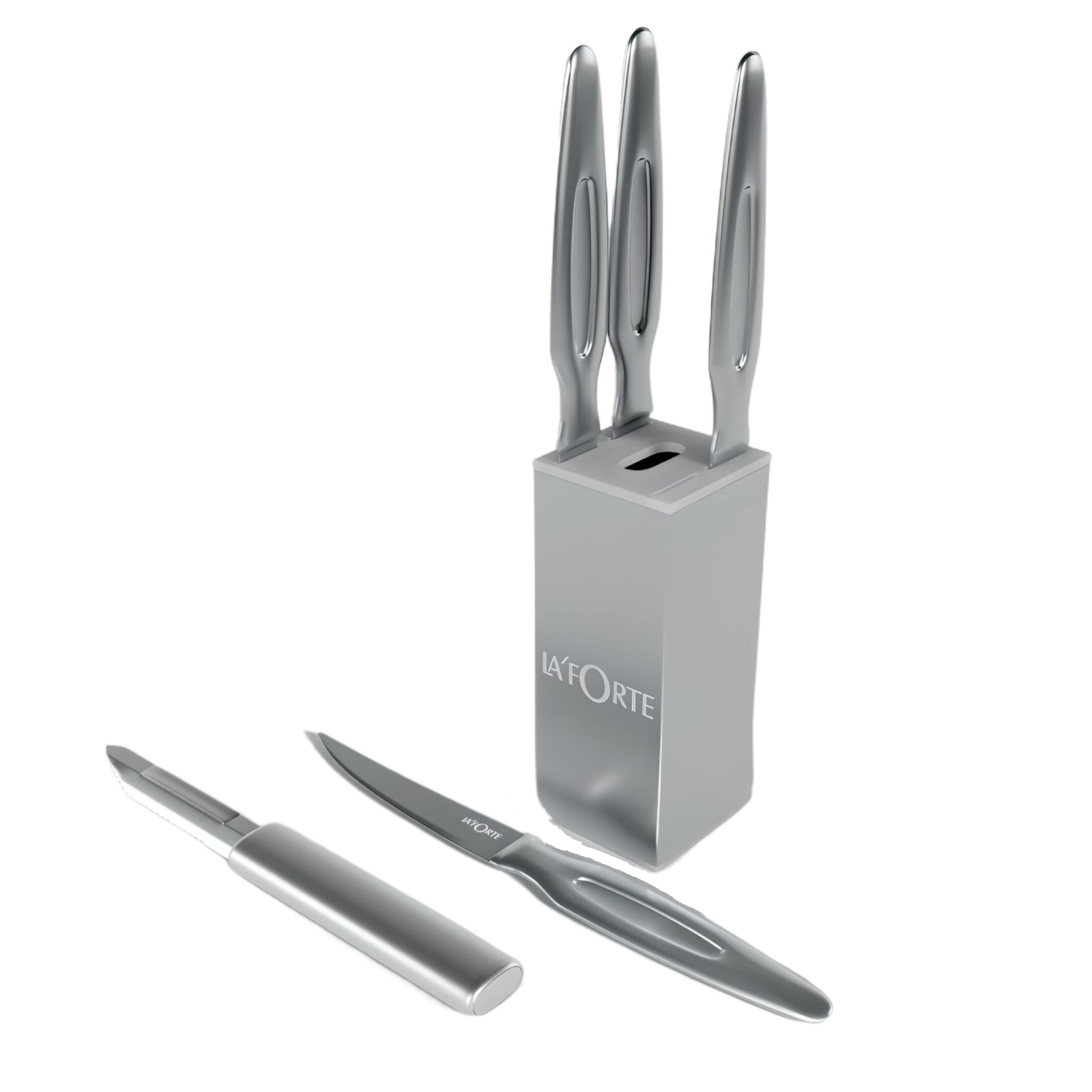 La'forte Stainless Steel Knife set with Metal Block, 5-Pieces (Silver) La'forte Stainless Steel Knife set with Metal Block, 5-Pieces (Silver) - Pack of 1 (5 pcs Knife Set)