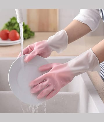 RIVERNEST Multicolor Rubber Free Size Cleaning Gloves ( Pack of 1 )