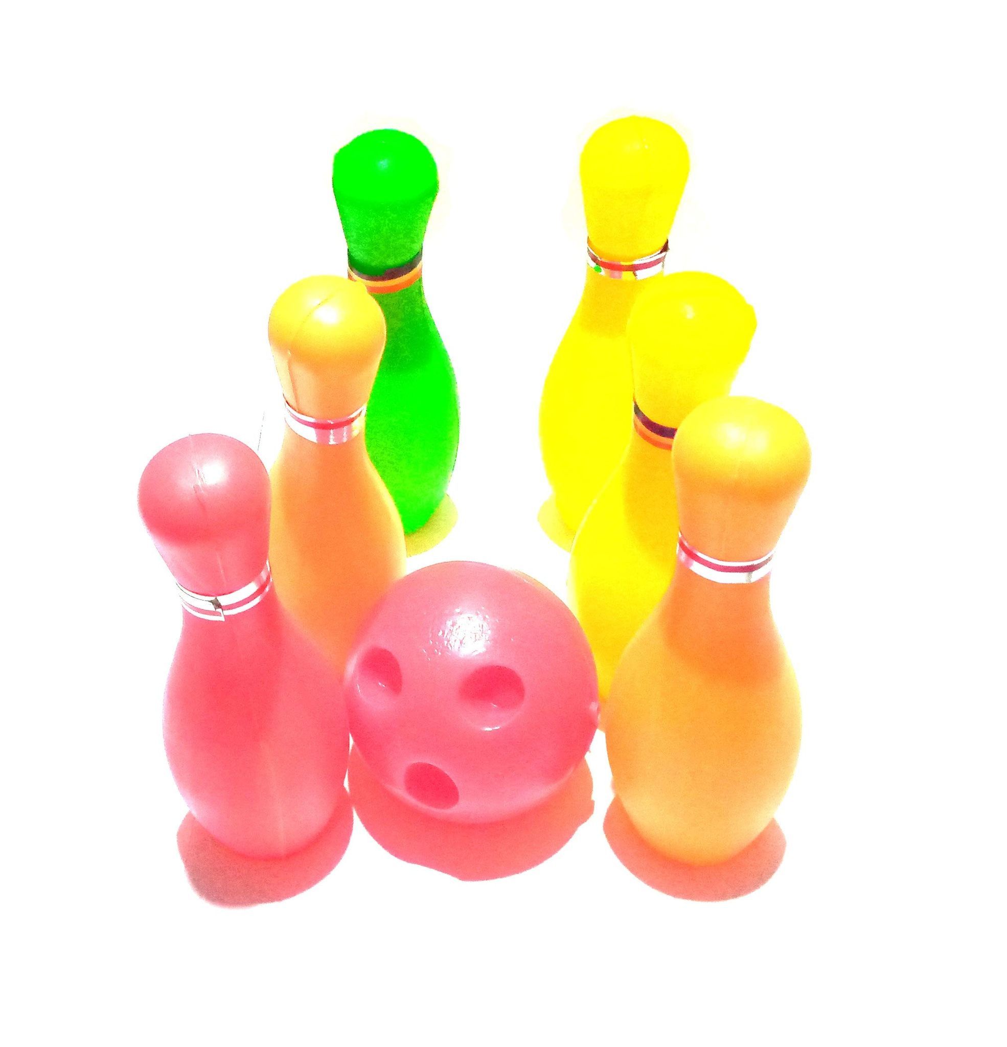 Nawani Toys Bowling Game Set (6 Bottles & 1 Balls) (Multi Color) Size -6/2 inch,Ball Diameter: 3 inches