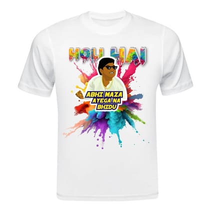 TERA MERA GIFT, Holi Printed T-Shirt, Happy Holi Festival T-Shirt, White Polyester, Reguler Fit, Round Neck, Short Sleeve, Unisex H125
