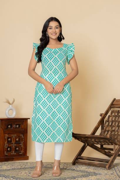 Women Printed Pure Cotton Straight Kurta  (White)