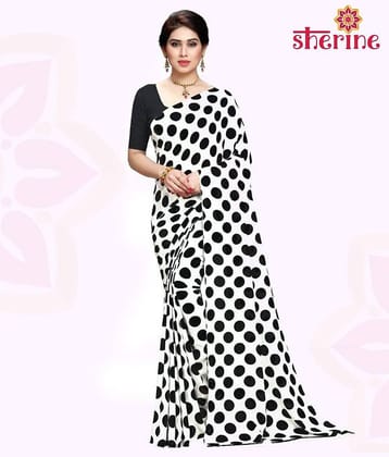 ANAND SAREES Georgette Printed Saree With Unstitched Blouse Piece ( White )