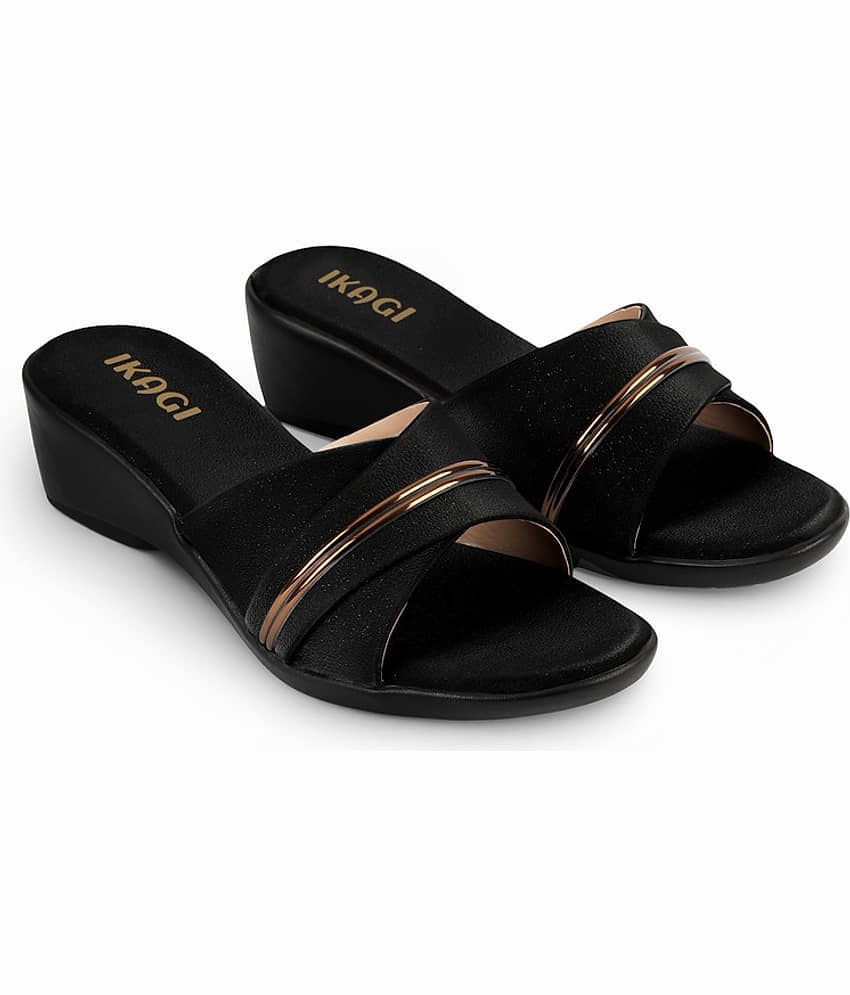 IKAGI Black Women's Slip On Heels