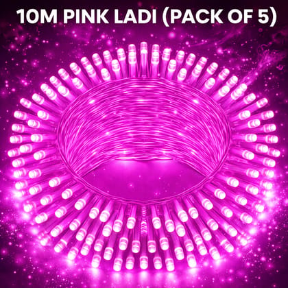 SPARKWORLD 10 Meter Pink LED Decorative Ladi Lights (Pack of 5) Premium String Lights for Home, Diwali, Weddings & Parties with Free Jointer (7+1)