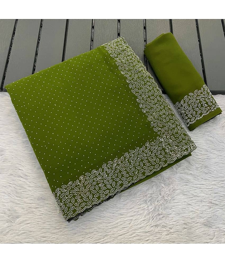Gullak Georgette Embellished Saree With Unstitched Blouse Piece ( Green )