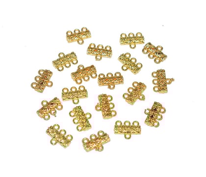 Antique Gold 3 Hole Connector for Jewellery Making and Embroidery Work. CTR-026-Per Packet of 14 Pair / 11X16 MM
