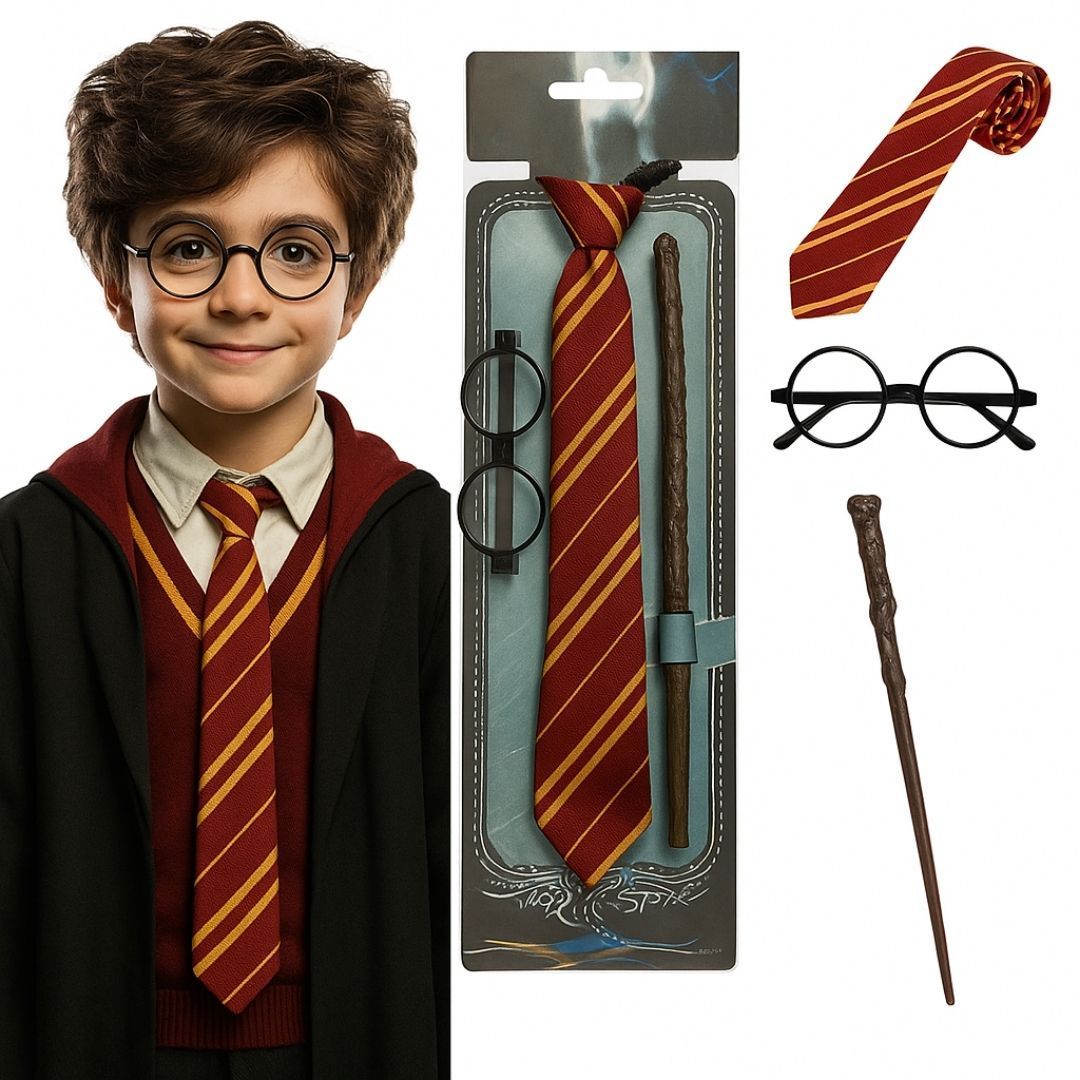 Harry Potter Wand, Tie & Eye Glasses Set - 3PC