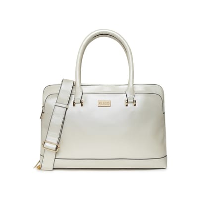 Metallic Vegan Laptop Bag (L)-Pearl White