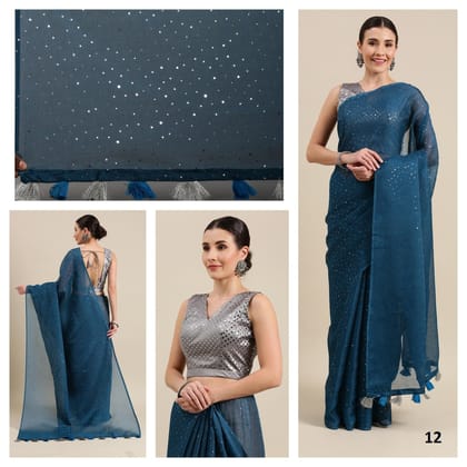 Blue Color Rubber Print Cotton Blend Saree.