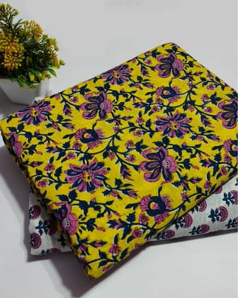 Chaap Daffodil Yellow Pure Cotton Blockprinted Suit (Top & Bottom)