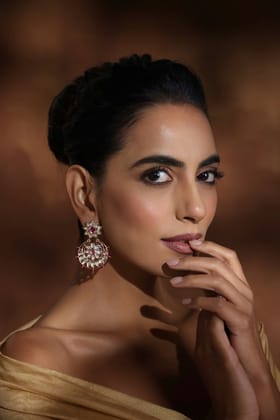 Charisma Red Polki Chandbali Earrings-Polki