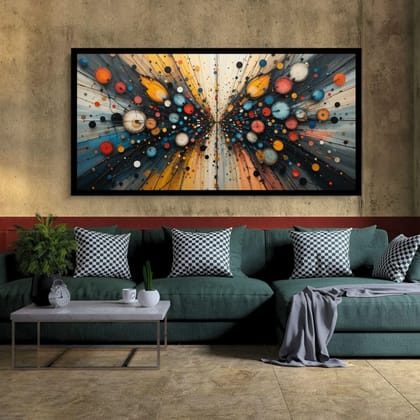 Luminary Stellar Burst–Cosmic Abstract Museum-Quality Cotton Canvas Handprint for Bedroom Wall Décor | Frame Size (127 X 69 Cm) | Frame Type (Black) | 5-Year Warranty