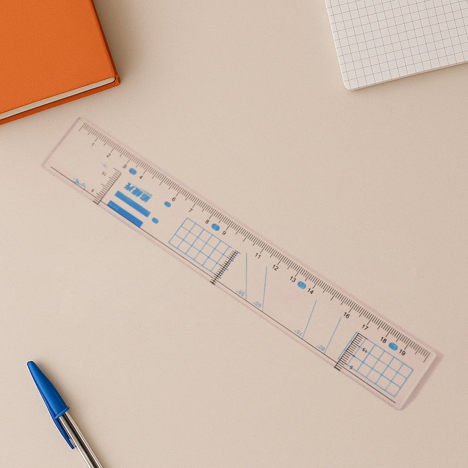 Multifunctional Transparent Plastic Geometry Ruler (1 Pc)