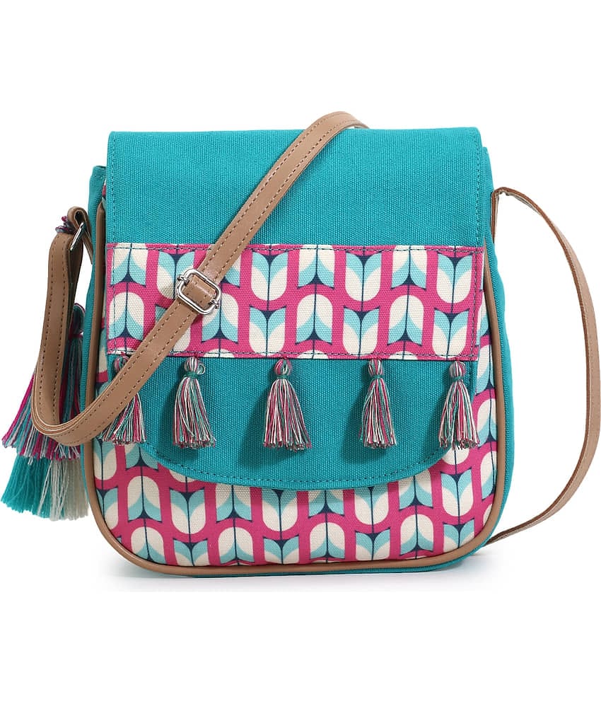 Anekaant Green Cotton Sling Bag