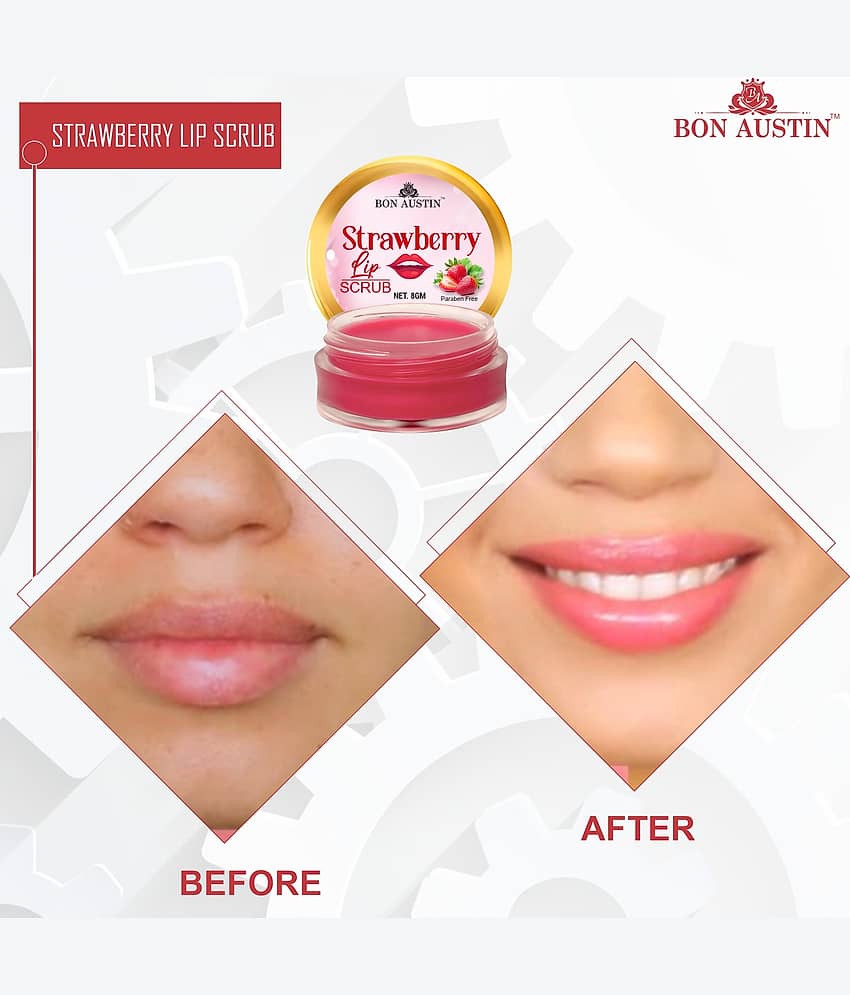 Bon Austin Strawberry Lip Lightening Scrub- For Glow & Shine Scrub & Exfoliators 8 gm