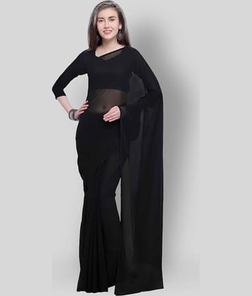 ANAND SAREES Georgette Solid Saree With Unstitched Blouse Piece ( Black )
