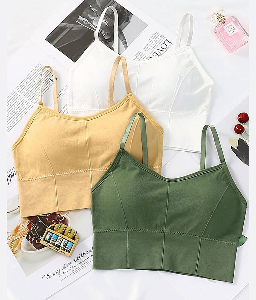 3Mads Pack of 3 Cotton Blend Removable Padding Women's Cami bra ( Multicolor4 ) GBra013_Y_LPL_DG