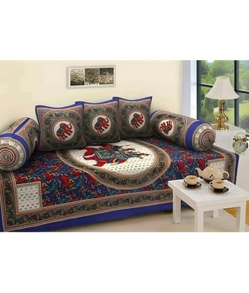 UrbanArts Cotton Abstract Printed Diwan Set 6 Pcs - Dark Blue