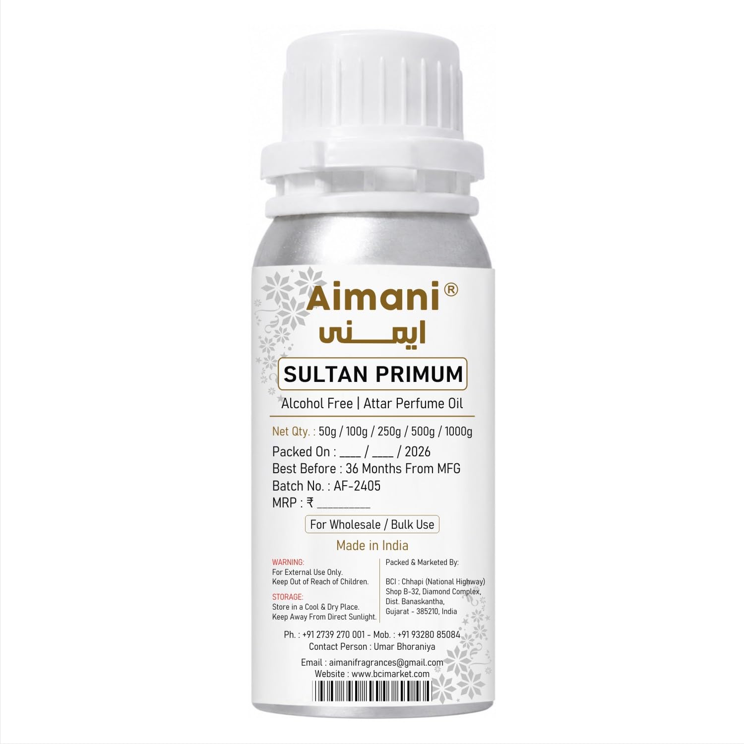 Aimani Sultan Premium Perfume Attar Oil 25ml | Long Lasting Alcohol-Free Fragrance | Premium Unisex Attar for Men & Women