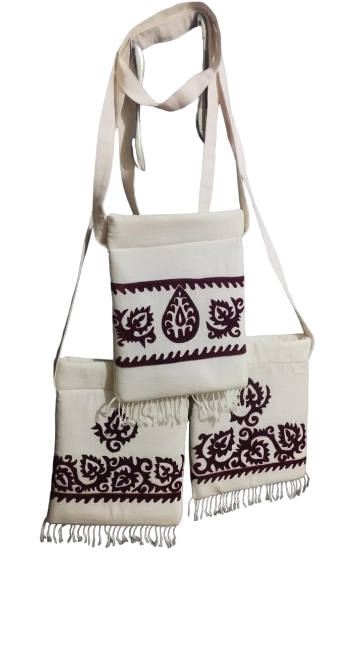Stylish Unisex Applique Work Bag - 13x10 Inches, Crafted with Acrylic & Pashmina Wool Thread