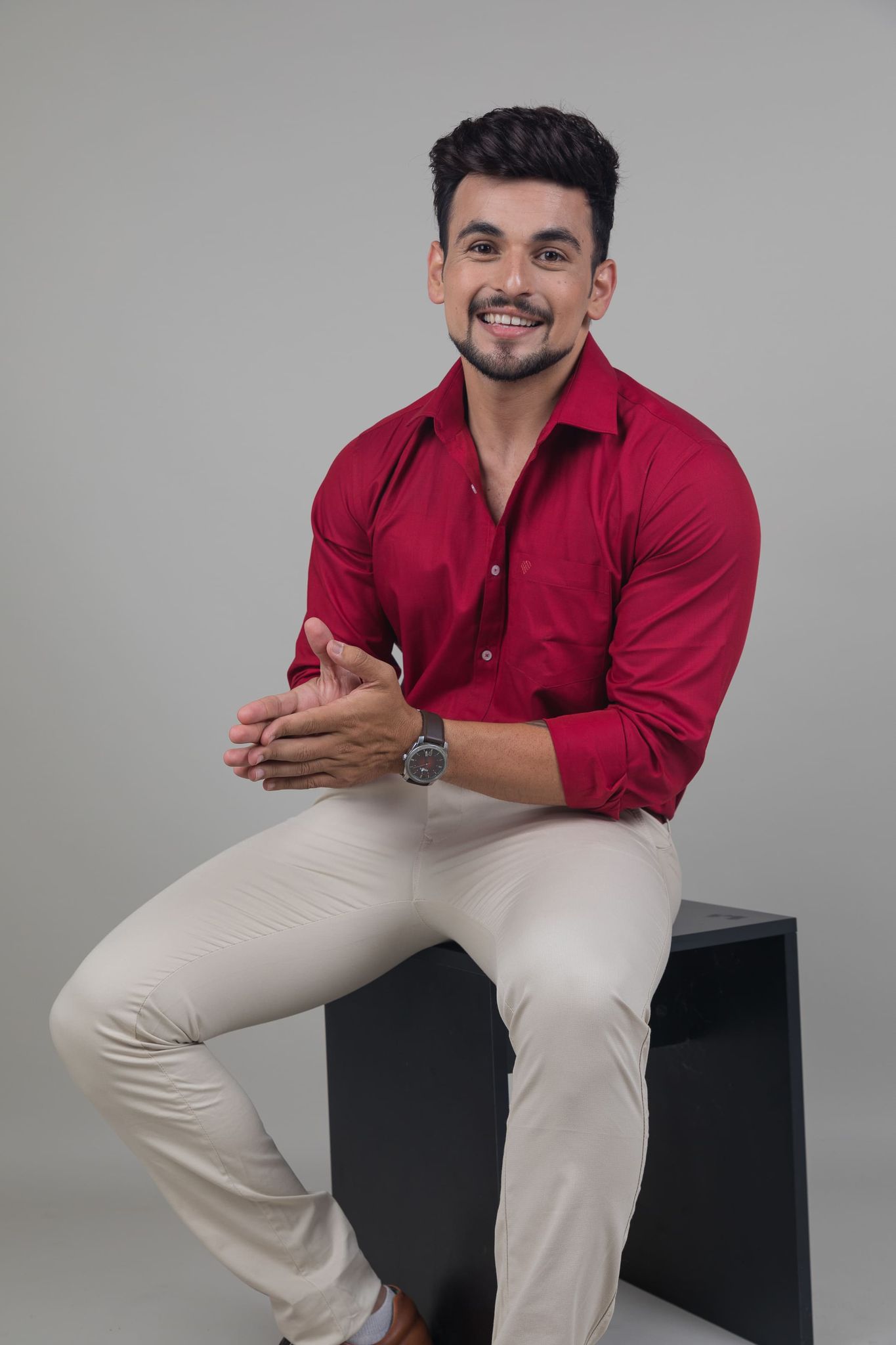 100% Cotton,  Yarn Dyed, Plain, Full Sleeves,Semi Slim Fit,Ultra Red And Black Cotton, Men,Shirt-38