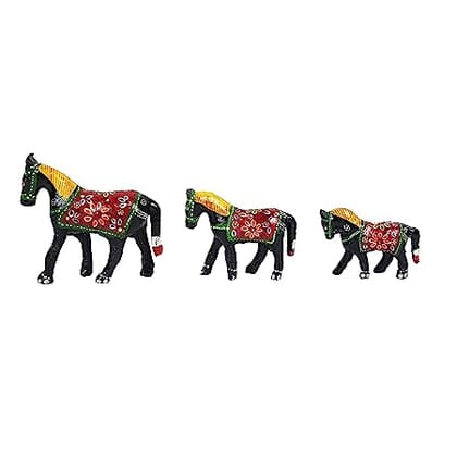 DreamKraft Decorative Paper Mache Horse Showpiece ( Set of 3,Black)