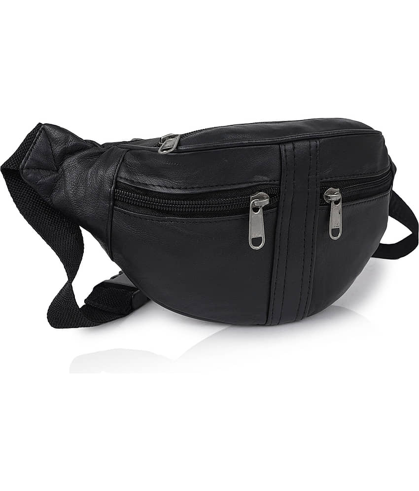 CIMONI Travel Waist Bag Leather Black Waist Pouch