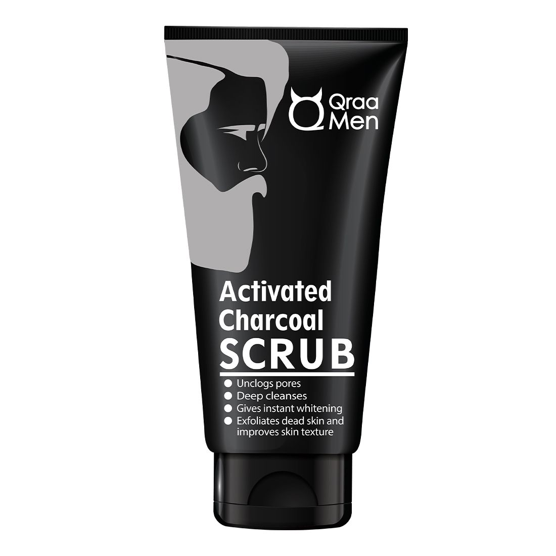 Qraa Men Activated Bamboo Charcoal Scrub with Essential Oils, For deep cleansing & Glowing Skin, Anti Acne & Blackhead Remover - 100gm