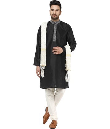 SKAVIJ Black Silk Blend Kurta Pyjama Set