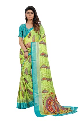 Women's Viscose Rayon Printed Saree with Unstitched Blouse (Mehendi)