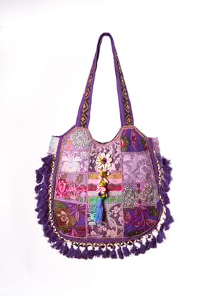 Rajasthani Patchwork Tote Bag, Handcrafted Purple Boho Chic-Cross Body Hand Bag For Women Rajasthani Patchwork Tote Bag, Handcrafted Purple Boho Chic-Cross Body Hand Bag For Women