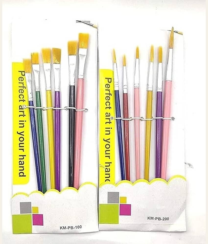 FREEDY Paint Brush Combo 6 Flat or 6 Round, Wood, Nylon