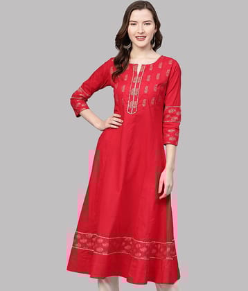 Yash Gallery - Red Cotton Women's Flared Kurti ( Pack of 1 )