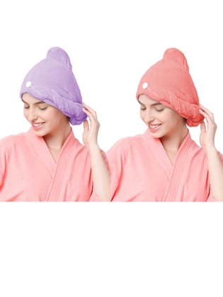 Cortina Microfiber Hair Towel Cap, Soft Absorbent Quick Drying Cap for Curly Thick Hair, Wrap Cap for Women Girls-Pack of 2, Purple-Lt.Pink Cortina Microfiber Hair Towel Cap, Soft Absorbent Quick Drying Cap for Curly Thick Hair, Wrap Cap for Women Girls-
