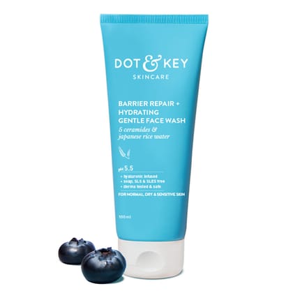 DOT & KEY Barrier Repair + Hydrating Gentle Face Wash With Probiotic | Ceremide Face Wash | For Dry Skin,Normal Skin & Sensitive Skin | Gently Cleanses Skin From Dirt & Oil For Unisex,100Ml DOT & KEY Barrier Repair + Hydrating Gentle Face Wash With Probi