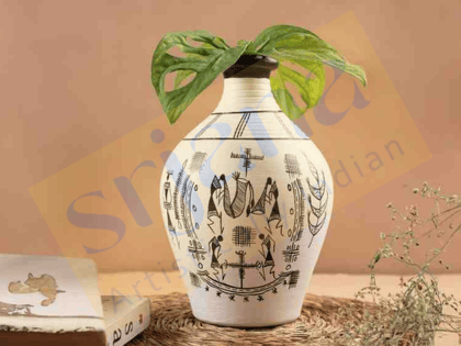 Srjana Handcrafted Terracotta Hand Painted Vase 1pc Srjana Handcrafted Terracotta Hand Painted Vase 1pc