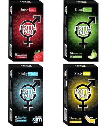 NottyBoy Multi Pack Strawberry, Banana Flavoured and Ultra Slim Condoms - 40 Unit