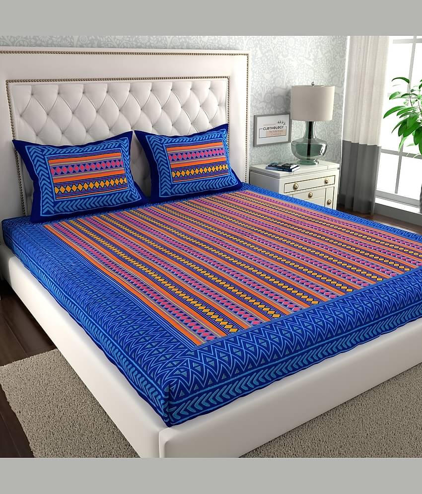 ABHACLOTHO Cotton 1 Double Bedsheet with 2 Pillow Covers ( Multicolor )