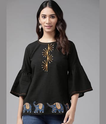 Yash Gallery Women's Cotton Regular Top ( Black )