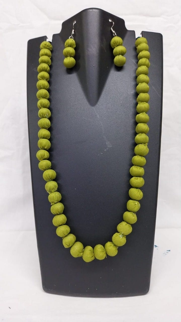 Elegant Green Fabric Bead Single Layer Necklace - Adjustable Jewelry Set