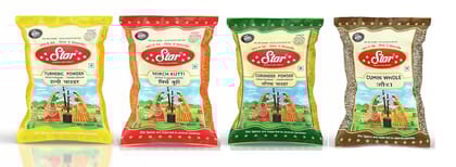 Star Spices Turmeric Powder, Red Chili, Coriander Powder and Cumin, 200 gm - Pack of 4